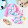 thumbnail image 6 of Girls Swimsuit 3 Piece Cover Up Kids Two Piece Floral Scale Print Top Shorts Kids Set, 6 of 9