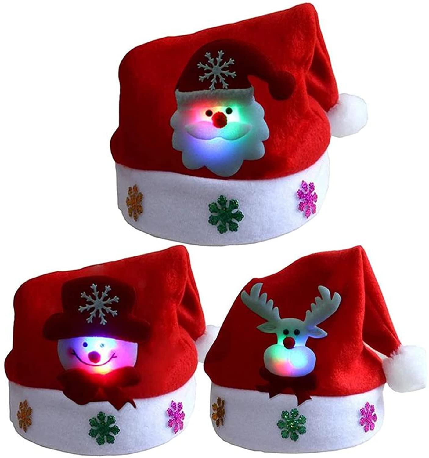 L E D Christmas Hats Light Up Cap Santa 