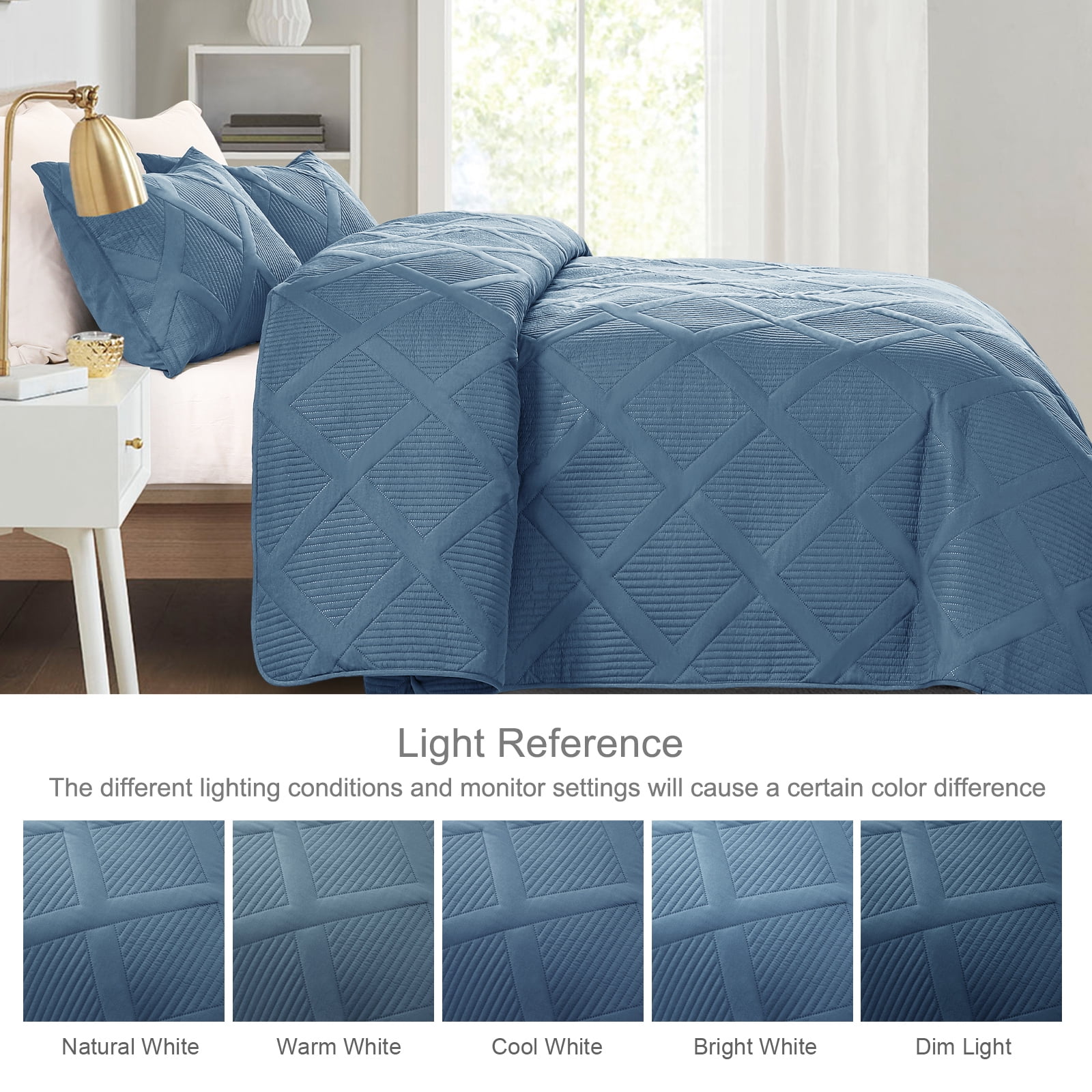 Exclusivo Mezcla Ultrasonic King Quilt Set, 3-Piece Lightweight Bedspreads Modern Striped Coverlet, Bluish Grey