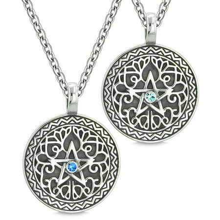 Pentacle Magic Star Celtic Defense Power Amulet Love Couple Best Friends Royal Sky Blue Crystal (Royal Canin Best Price)
