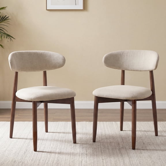 Set of 2 Upholstered Modern Dining Chair, Wooden Kitchen Side Chair for Dining Room and Café, Beige