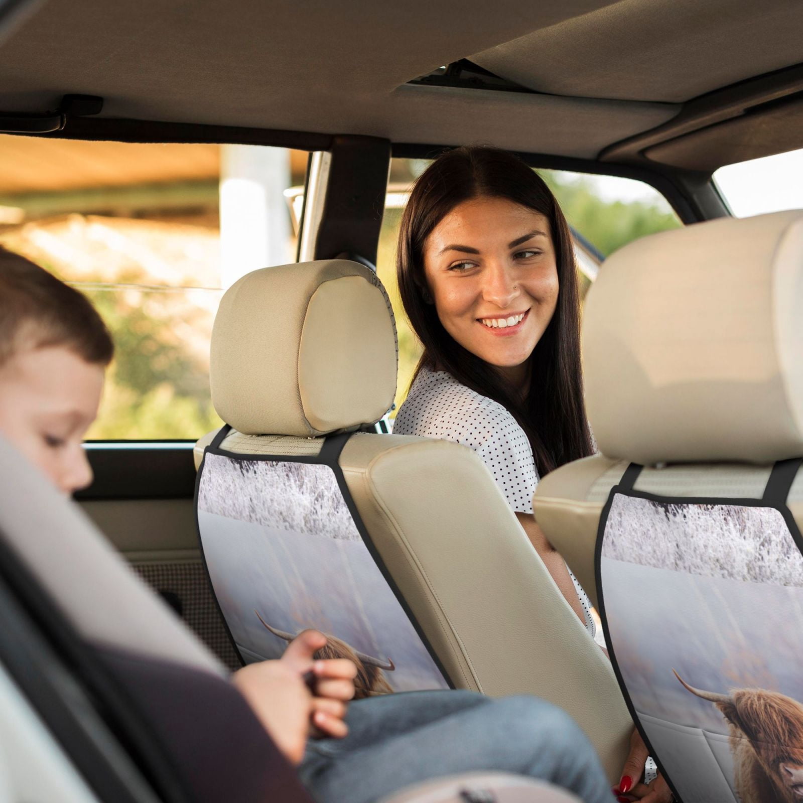 Xecao Cow Pattern Car Seat Back Protector 2 Pack Large Capacity Pocket, Kick Mats Back Seat Protector