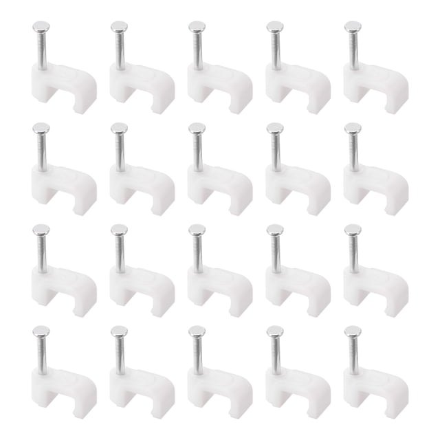 Clip de cable, paquete de 100, clips de cable de 7 mm con clavo, abrazaderas de cable en círculo, tachuelas de cable, clips de cordón