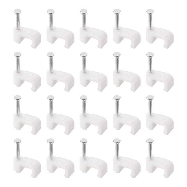 Clip de cable, paquete de 100, clips de cable de 7 mm con clavo, abrazaderas de cable en círculo, tachuelas de cable, clips de cordón