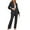 Black, variant on qolati Women's Two Piece Outfits 2024 Fall Striped Print Long Sleeve Blazer Jacket and Dress Suits Pants Pockets Business Casual Work Sets