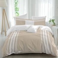 thumbnail image 2 of Beige Striped Duvet Cover Set,Farmhouse Luxurious White Stripes Modern Abstract Art Soft Duvet Cover Queen Size Bedding Set 4Pcs,1 Quiltcover and 2 Pillowcases with Zipper,1 Bed Sheet for All Seasons, 2 of 9
