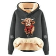 thumbnail image 5 of YUEHUA Sherpa Lined Hoodie Women Highland Cow Graphic Pullover Jumper Thicken College Hooded Sweatshirts, 5 of 5