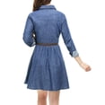 thumbnail image 2 of INSPIRE CHIC Women's Long Sleeves Above Knee Denim Shirt Dress with Belt M Blue, 2 of 6