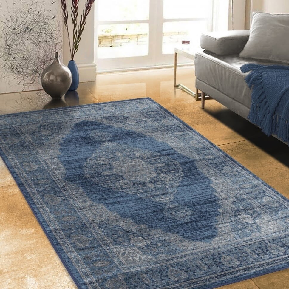 Allstar Rugs Distressed Midnight Blue and Steel Blue Rectangular Accent