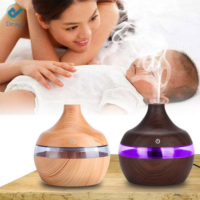 Essential Oil Diffuser Humidifiers ,Aromatherapy Diffuser, Ceramic Diffuser Wood Grain Diffusers for Essential Oils,7-Color Night Light Aroma Diffuser