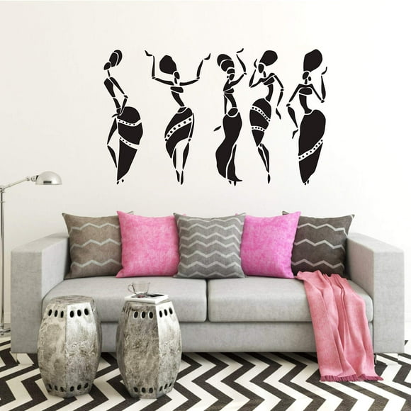 Autocollant Mural Femmes Africaines, Thème Africain, Art Africain, Art Abstrait, Danseurs Africains, Art Mural, Thème Africain, Autocollant Mural pour Chambre, Salon A49 (Noir)