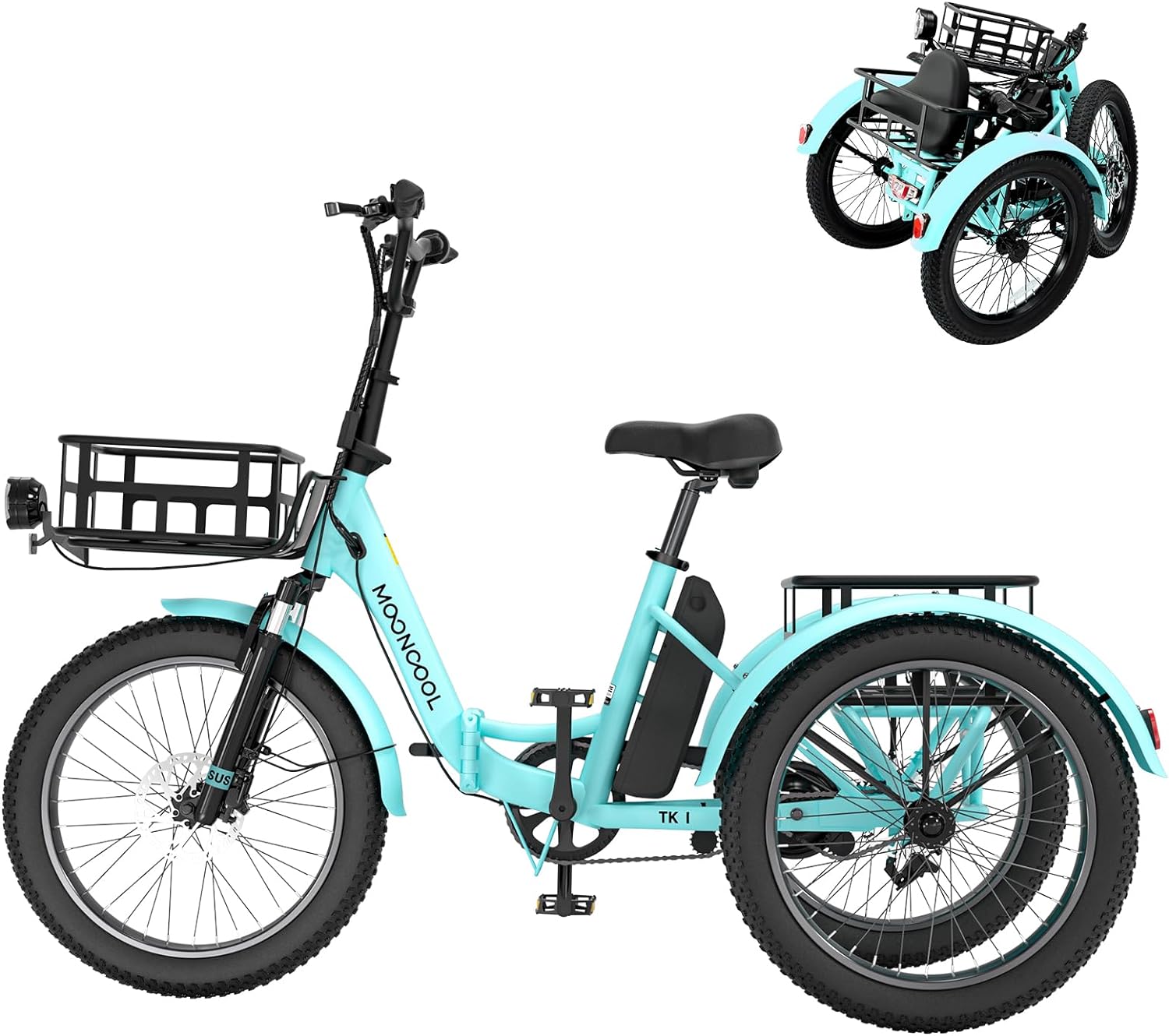 Mooncool 20" x 4" Fat Tire Electric Tricycle for Adults, Electric Trike with Front & Rear Basket, Peak 1100w Motor 48V Removable Battery, 3 Wheel Electric Bicycle for Men Women Senior