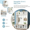 thumbnail image 3 of shunda K Farmhouse Wooden Style 78''H Modern Hall Tree with Wide Storage Seating Bench, Entryway Shoe Cabinet with 13 Compartments, Elegant Coat Rack with 6 Hooks for Mudroom, Living room, White, 3 of 5