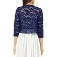 thumbnail image 3 of DARING DIVA 3/4 Sleeve Sheer Floral Lace Shrug Top M Navy, 3 of 7