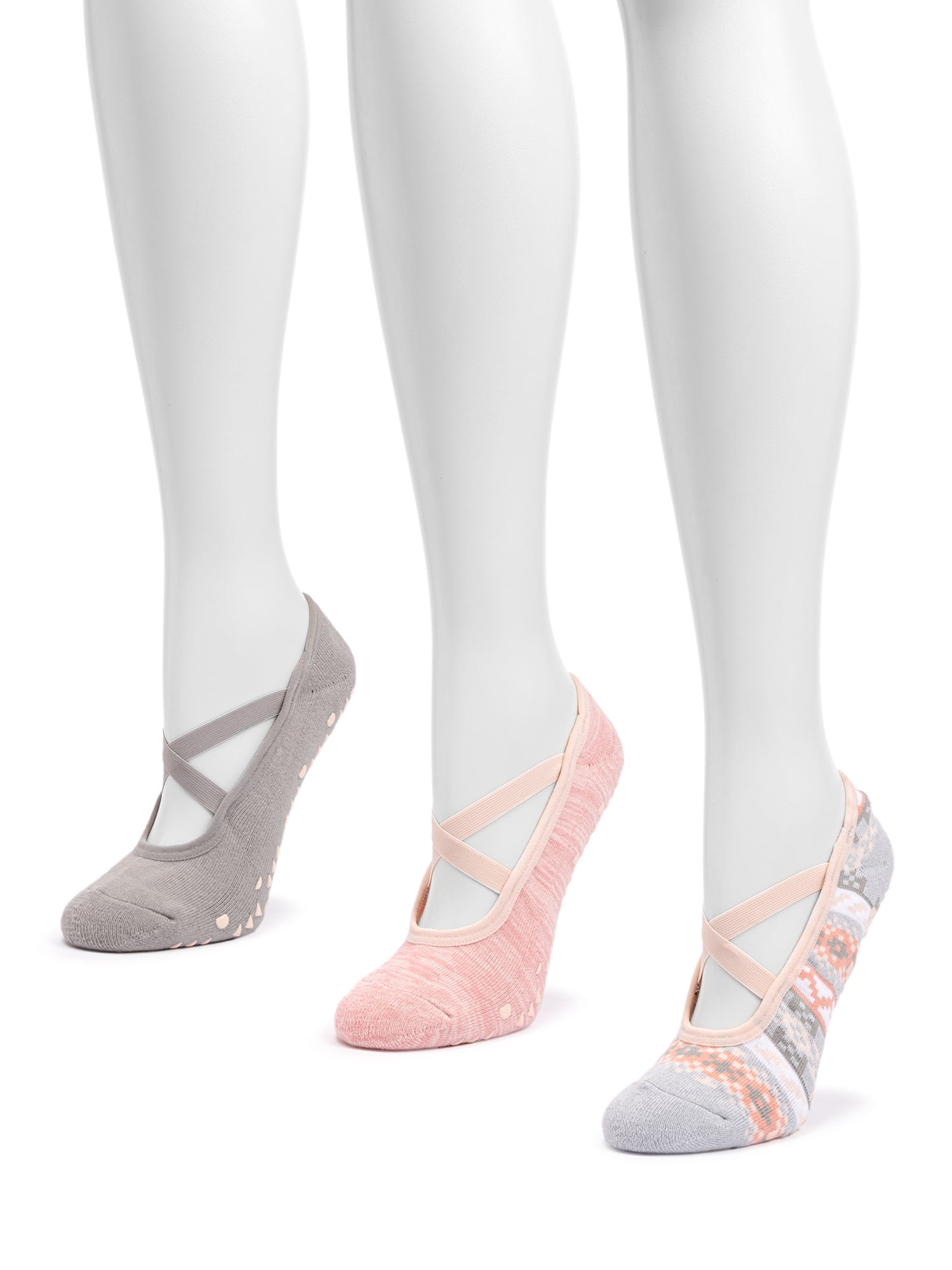 MUK LUKS Women's Pilates Ballerina Cotton Low-Cut Socks, 3-Pack, Shoe Sizes 6-10