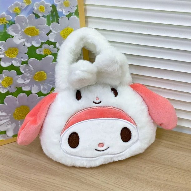 Sanrio-Bolso de mano de felpa Kawaii para niñas, mochila de hombro con relleno de Anime, Cinnamoroll Melody Kuromi, regalos para niños