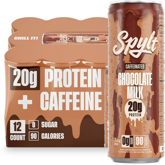 SPYLT High Protein Milk, 60 mg Caffeine, 20g Protein, Sugar and Lactose Free, Chocolate, 11 oz, 12 Count