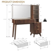 KeyWhat 48 Fluted Vanity Desk with 36 Mirror and Lights, Modern Makeup Table with 5 Drawers, Charging Station, Adjustable Shelves - Dark Walnut
