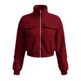 thumbnail image 5 of aohooy Cargo Bomber Jacket Women Cropped Oversized Fall Coat Full Zip Up Stand Collar Long Sleeve Lightweight Jackets with Pocket Red,L, 5 of 7