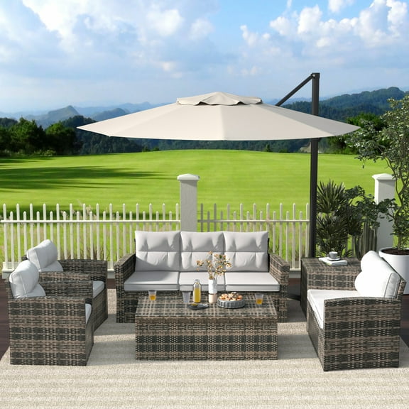Westin Outdoor 6-Pieces Sofa Conversation Set PE Rattan Wicker Furniture, Brown/White