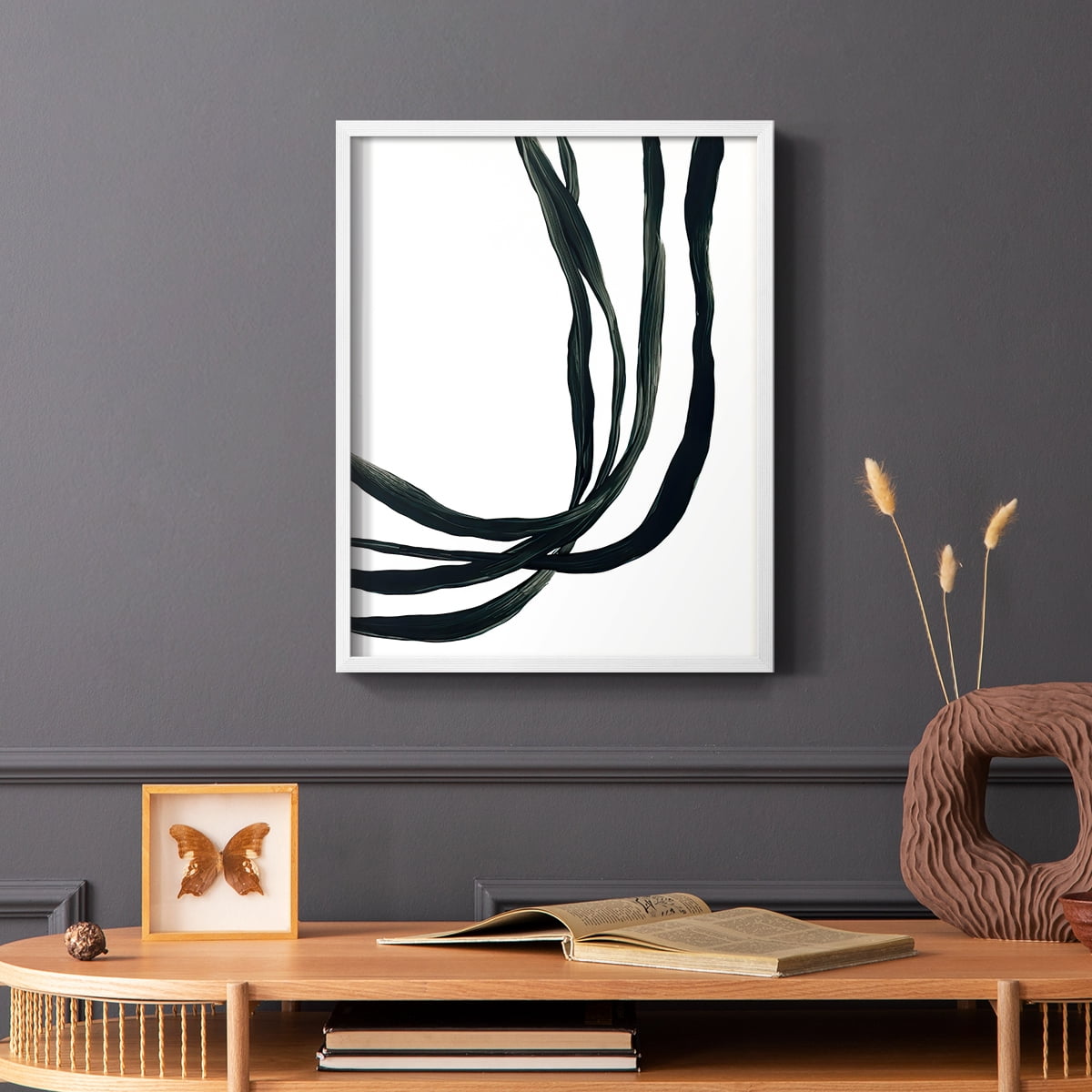 Onyx Ribbon I in White Solid Wood 11 x 14 Framed Print