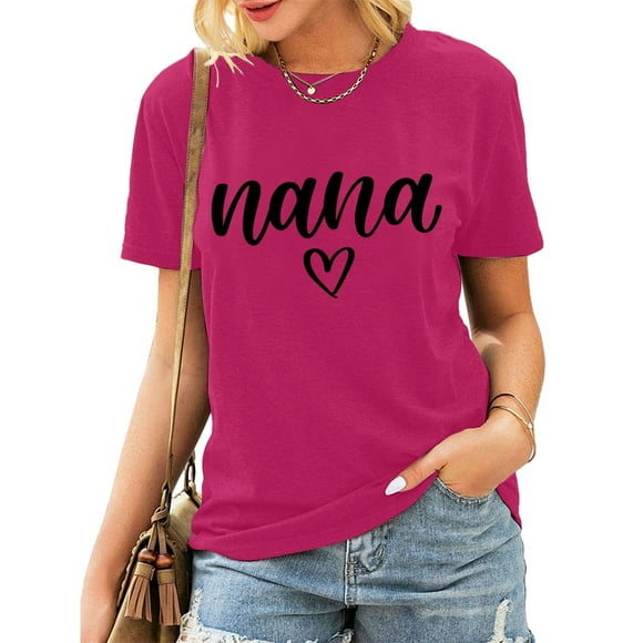 Alitao Graphic Tees T Shirts for Women Shirts For Women Shirt Heart Printed Casual Short Sleeve Tee Top Cotton Shirts Summer Tops Hot Pink 3XL