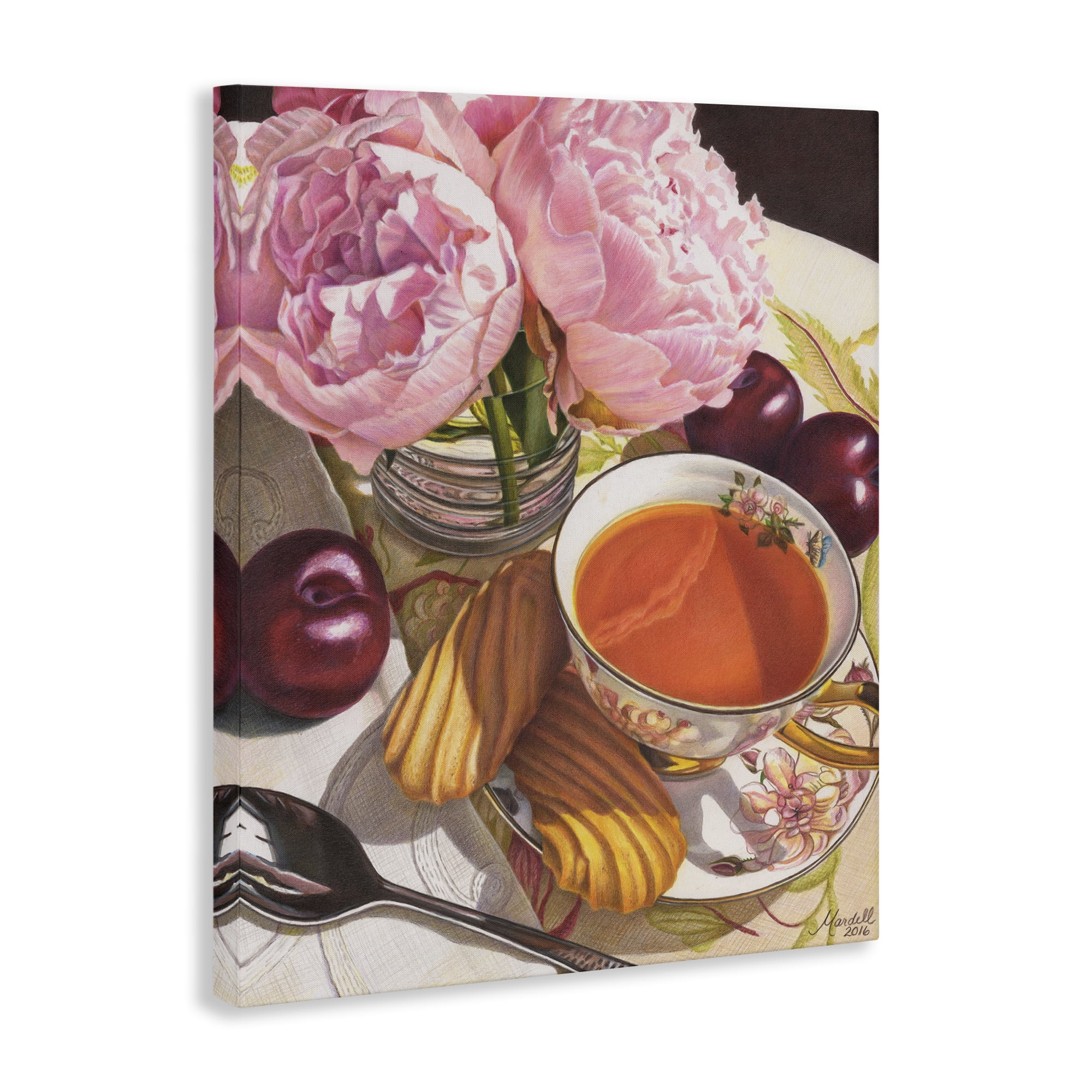 Stupell Industries Tea with Peonies & Plums Food & Beverage Painting Gallery Wrapped Canvas Art Print Wall Art, 24 x 30