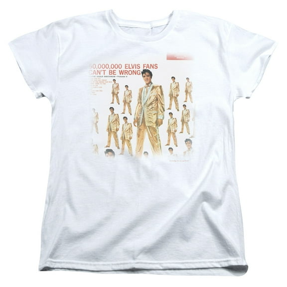 Trevco ELV661-WT-3 Elvis Presley & 50 Million Fans Womens Short Sleeve T-Shirt, White - Large