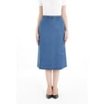 thumbnail image 1 of Blue Tencel A-Line Denim Midi Skirt with Knit Waistband Belt and Pockets, 1 of 4
