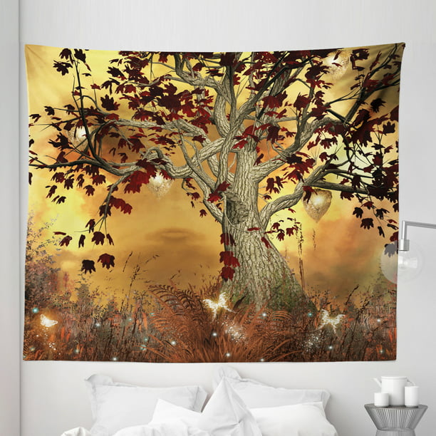 Retningslinier Parcel Diskriminere Tree Tapestry, Lonely Themed Composition Ornamentation in Earthy Color Tones  Art, Fabric Wall Hanging Decor for Bedroom Living Room Dorm, 5 Sizes, Amber  Fawn Burgundy, by Ambesonne - Walmart.com