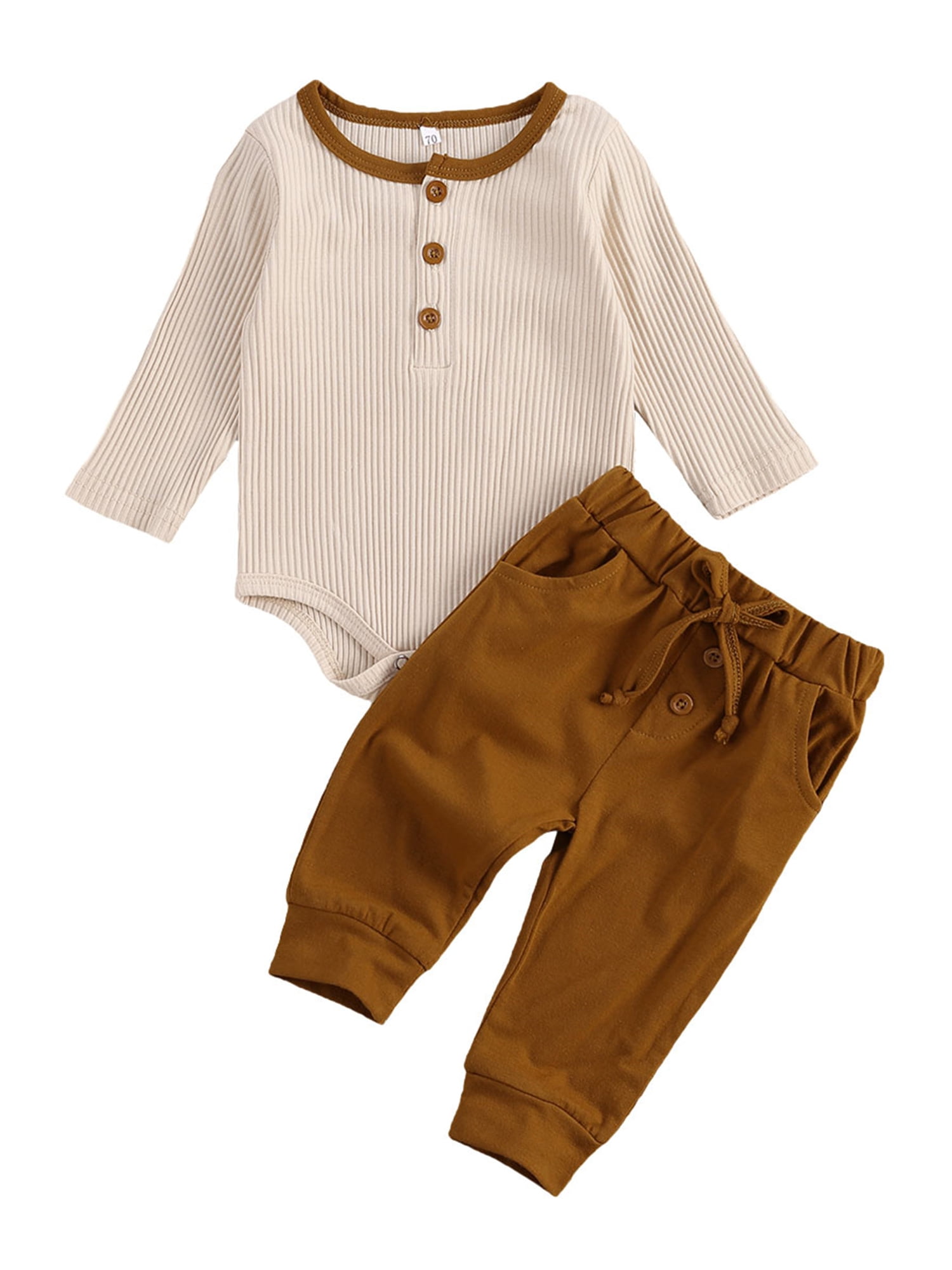 IZhansean Newborn Baby Clothes Infant Boy Long Sleeve Romper Pants Leggings Outfits Sets Khaki 0