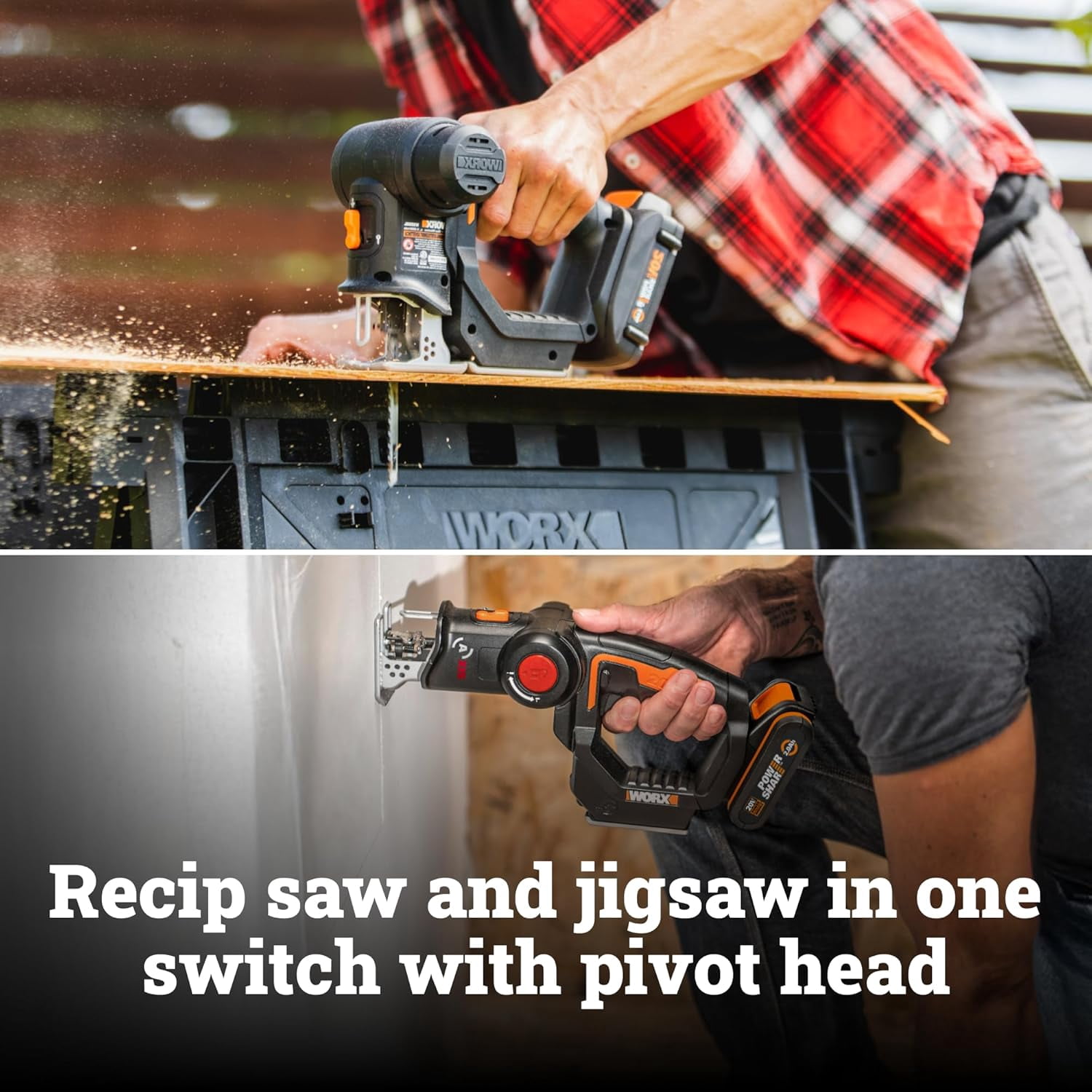 Cordless Reciprocating Saw&Jigsaw, 20V ¾" 2-in-1 Saw, ¾" Stroke Length, 2-in-1 functions, 4 Blades for Different Materials, Compact&Lightweight Design, Tool Only, PowerShare