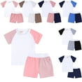 thumbnail image 2 of HAOYUNL 3M-13Y Baby Kids' Summer Cotton Outfit Toddler Youth Solid Color Short Sleeved Set for Children, 2 of 7