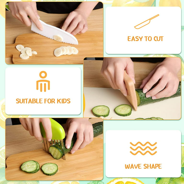 Happon 4 Pcs Kids Knife Set, Kids Safe Cooking Knives, Nylon Kids Kitchen  Knife with Crinkle Cutter, Serrated Edges Plastic Toddler Knife Kids Knives