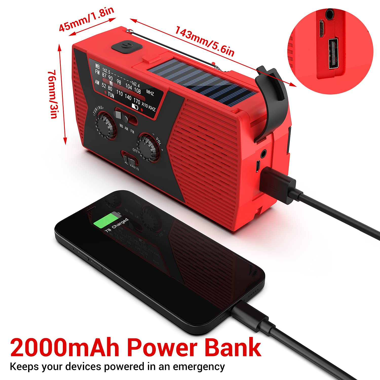 Anpro Emergency Weather Radio with Solar and Hand Crank photo 4