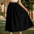 thumbnail image 4 of Lusa Long Skirts for Women 2026 Summer Boho Pleated Loose Fit Lightweight Flowy Skirt Pure Color Casual Elastic High Waisted Swing A-Line Maxi Skirts Black M, 4 of 5