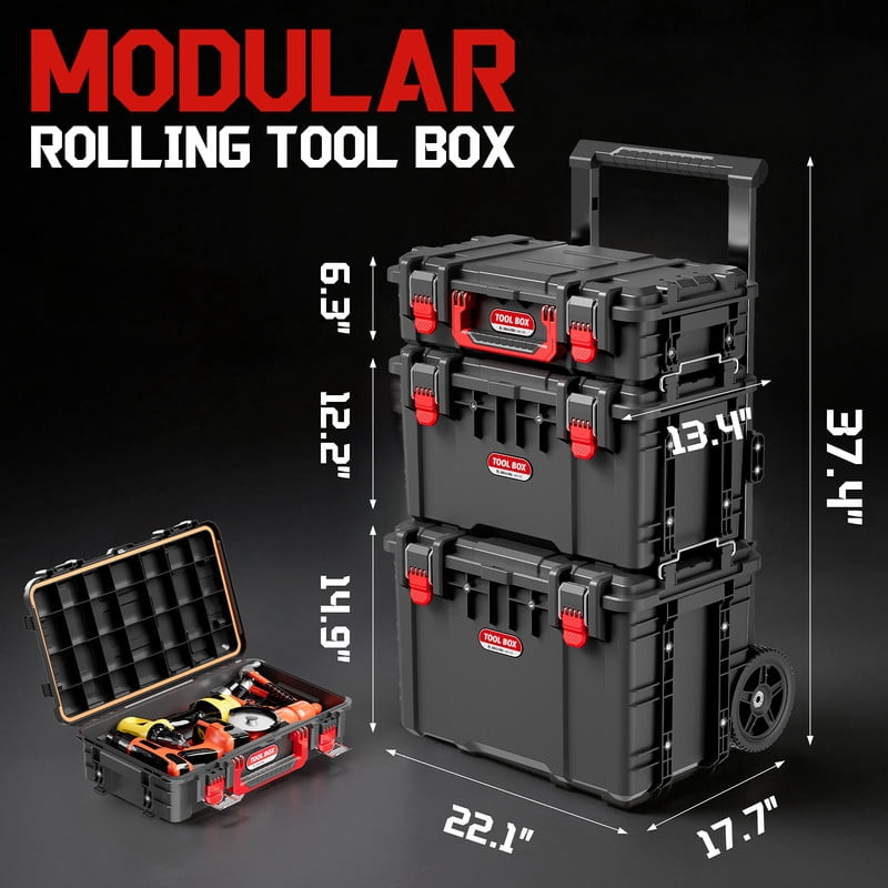 JEKO&JEKO 3-Piece Rolling Tool Box System with Wheels, Modular Storage for Garage, DIY & Home