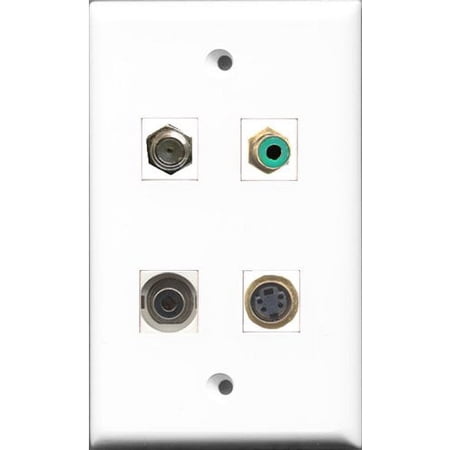 RiteAV 1 Port RCA Green and 1 Port Coax Cable TV- F-Type and 1 Port S-Video and 1 Port 3.5mm Wall Plate