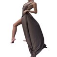 thumbnail image 1 of Robe Justaucorps pour Femmes Sans Manches Col en V Profond Dos Nu Robe Longue Fluide pour Cocktail, 1 of 4