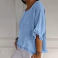 thumbnail image 4 of Women T Shirts Summer Tops Solid Cotton and Linen Ruffle Pleated Hem Tops Round Neck Casual Shirt Tops Comfortable Shirts, 4 of 8