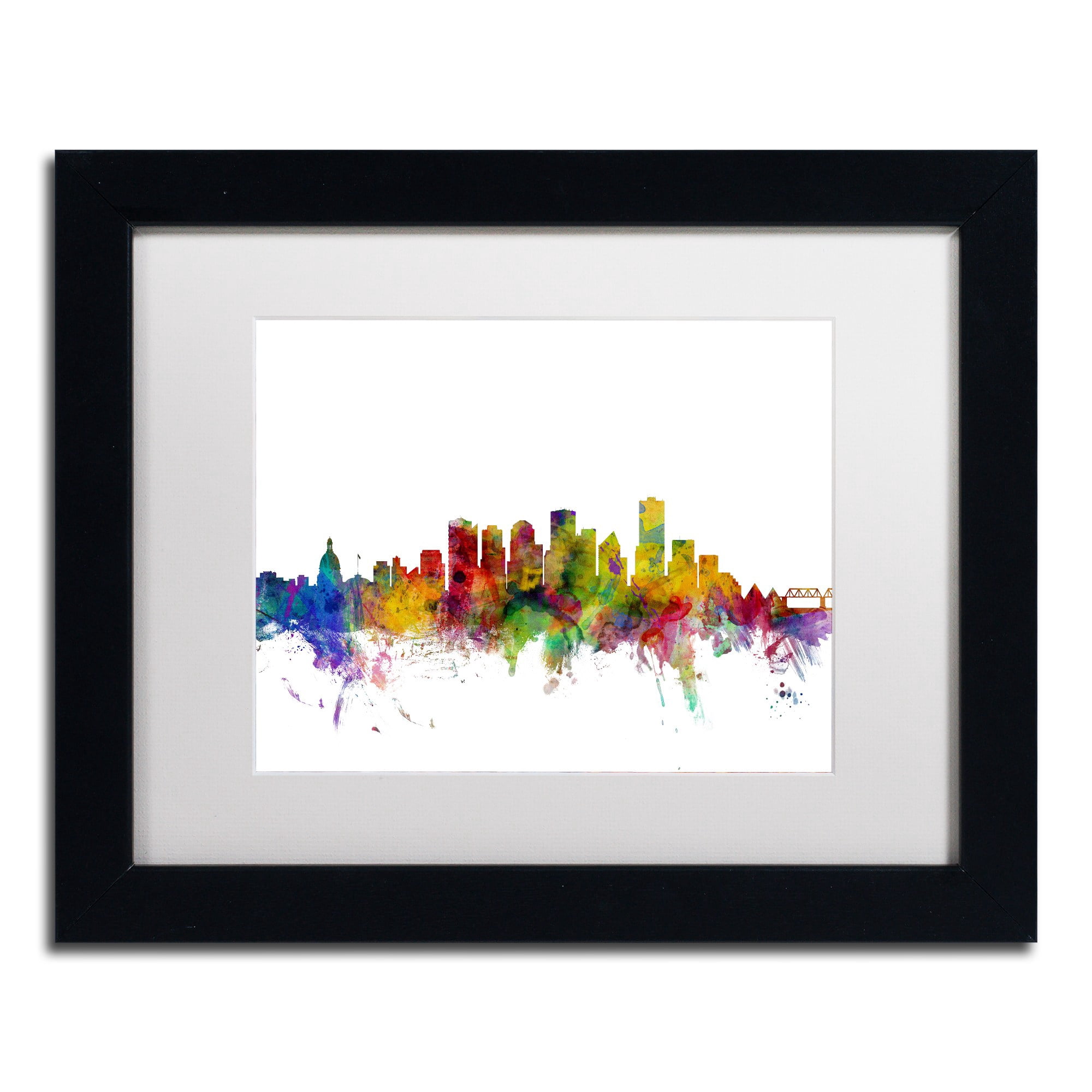 Trademark Fine Art "Edmonton Canada Skyline" Canvas Art by Michael Tompsett White Matte, Black Frame