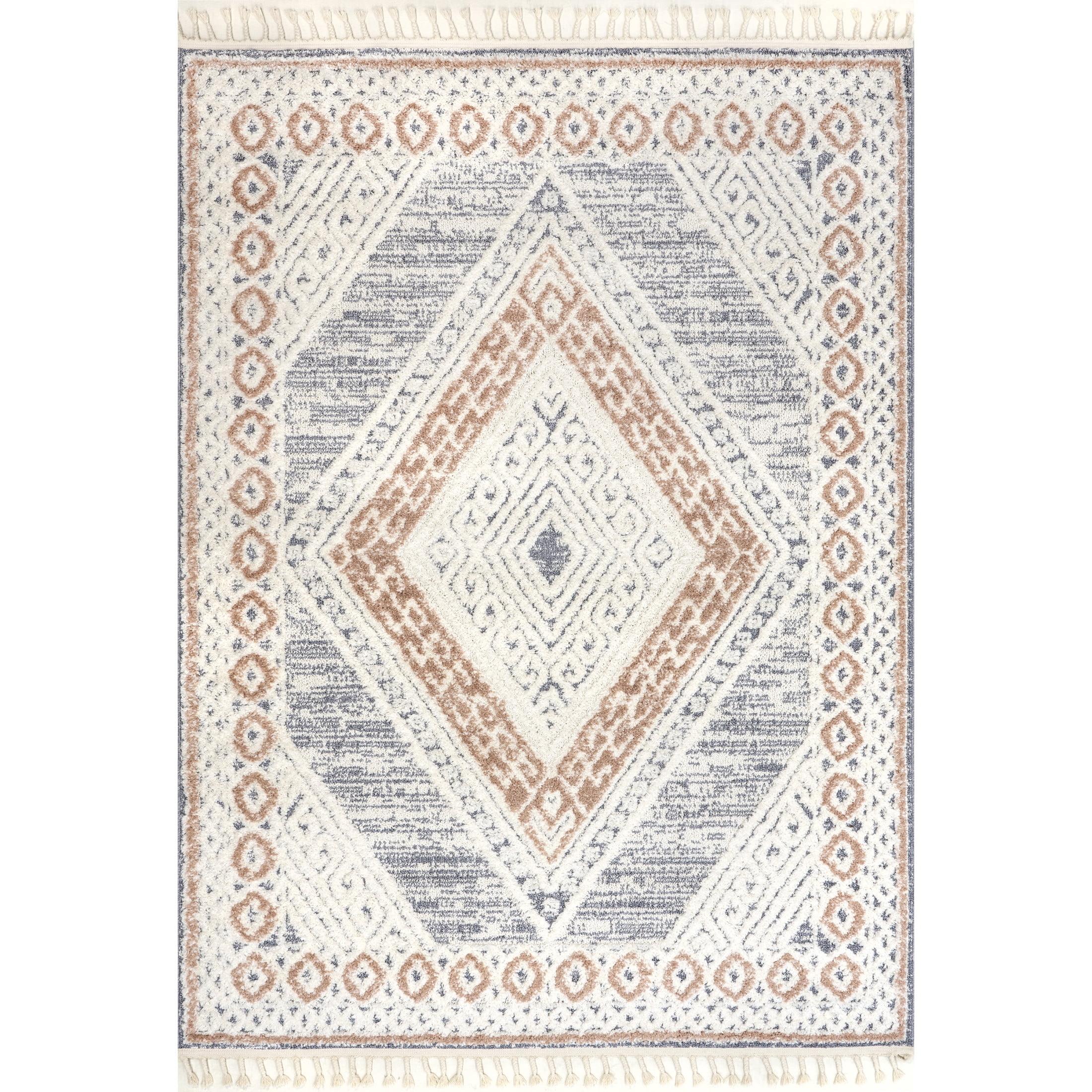 nuLOOM Acacia Raised Diamond Tasseled Area Rug, 8' x 10', Acacia Multicolor