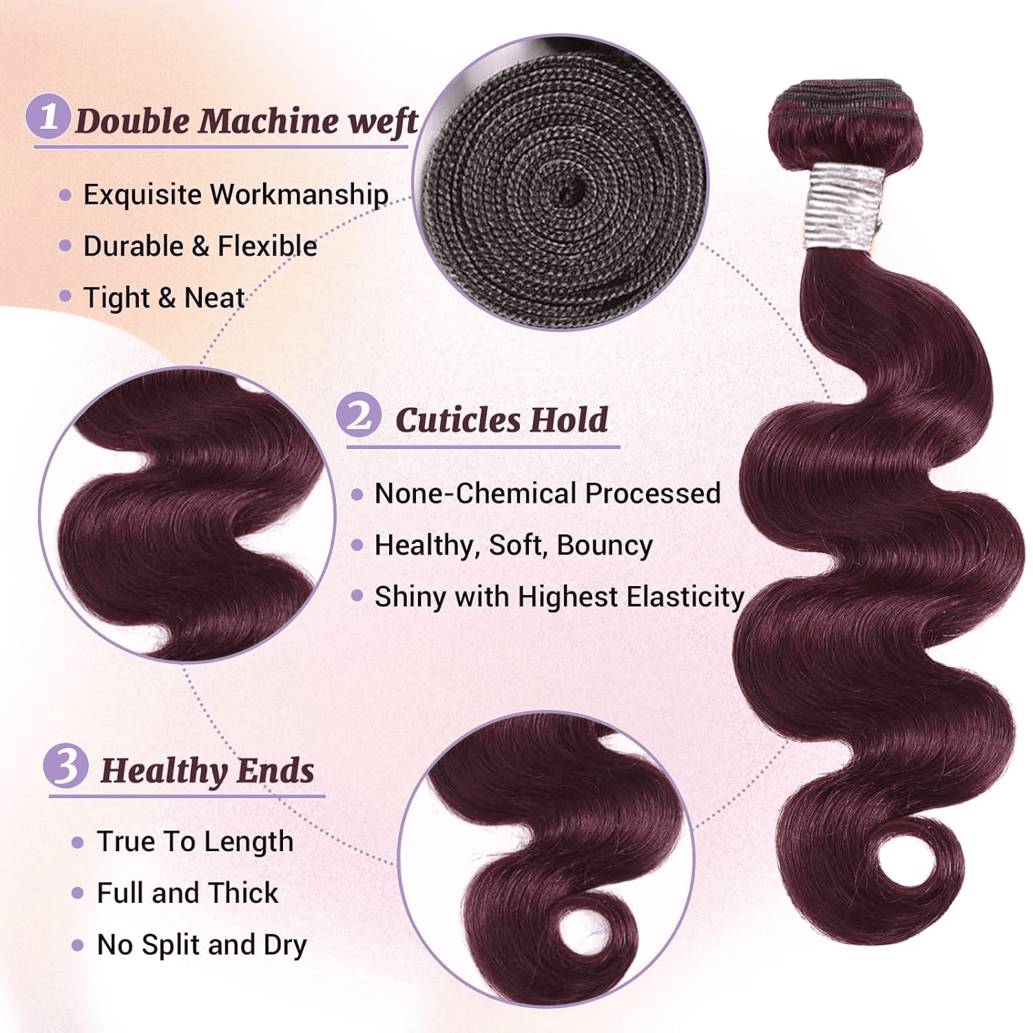 USTAR 99J Burgundy Brazilian Basic Virgin Human Hairs Blended Hairs Bundles - 22" Natural Wave, Heat-Resistant for Daily/Party/Travel Deal
