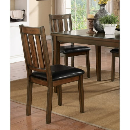 Newboti Furniture Dark Brown Cherry Finish 5pc Dining Set Table with 4 Chairs Black Faux Leather Upholstery Wooden Kitchen Funiture Dinette Set 05708