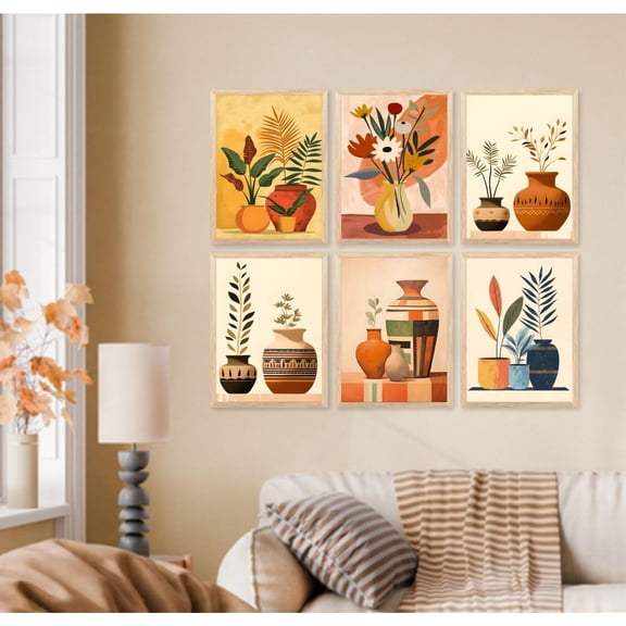 Boho Flower Vase Pot Canvas Unframed Painting for Wall Decoration Wall Paintings for Living Room, Bedroom,Hall,Kids Room (10x13 Inch) Set of 6