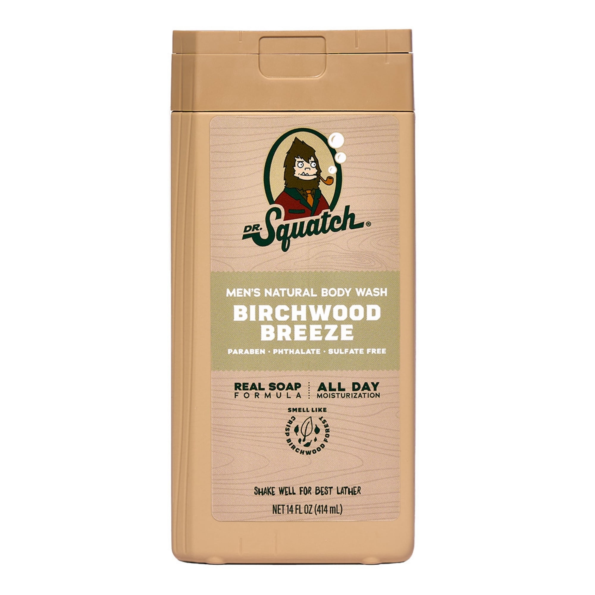 Dr. Squatch Mens Natural Body Wash, Sulfate Free Moisturizing Body Wash for men, Birchwood Breeze, 14 fl Oz