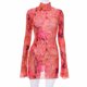 thumbnail image 4 of Gibobby Vestidos de suéter anchos Vestido de mujer con cuello redondo y mangas acampanadas con estampado de malla y abertura lateral en la cadera(Rojo,G), 4 of 5