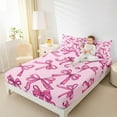 thumbnail image 4 of Manfei Dreamy Pink Bowknot Twin Sheet Sets, Kawaii Cute Cartoon Bow Twin Fitted Sheet, Teens Kids Girls Female Flat Sheet, Microfiber Bedroom Decor, 3-Piece, 4 of 7