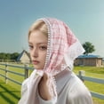 thumbnail image 2 of Unique Bargains 1 Pc French Lace Triangle Bandana Plaid Turban Crochet Hair Scarf for Women Pink White, 2 of 5