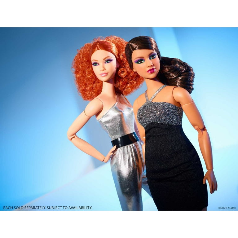 Barbie Fashion Doll with Movable Posable Arms Legs Curly Red Hair Metallic Jumpsuit Walmart
